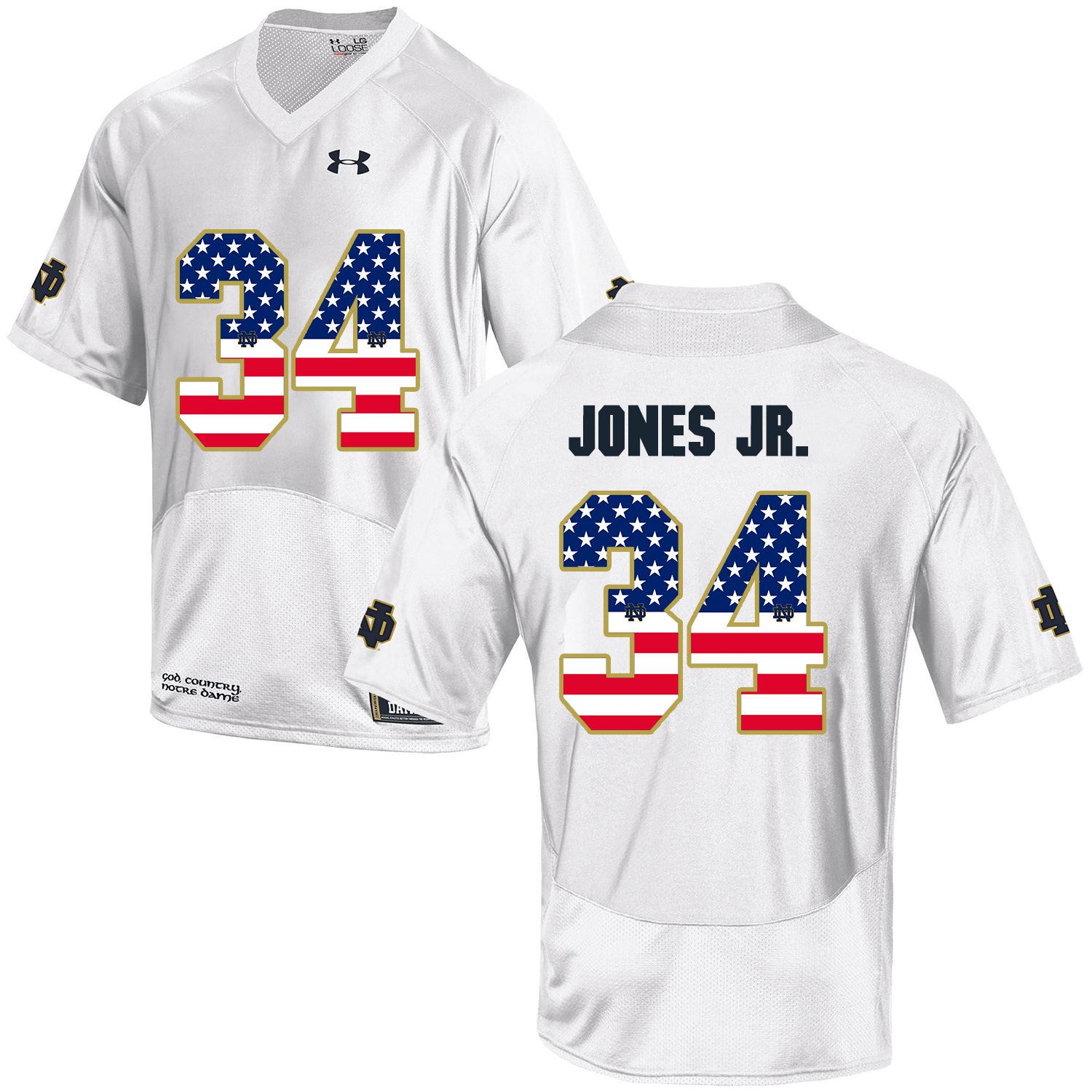 Men Norte Dame Fighting Irish 34 Jones jr White Flag Customized NCAA Jerseys